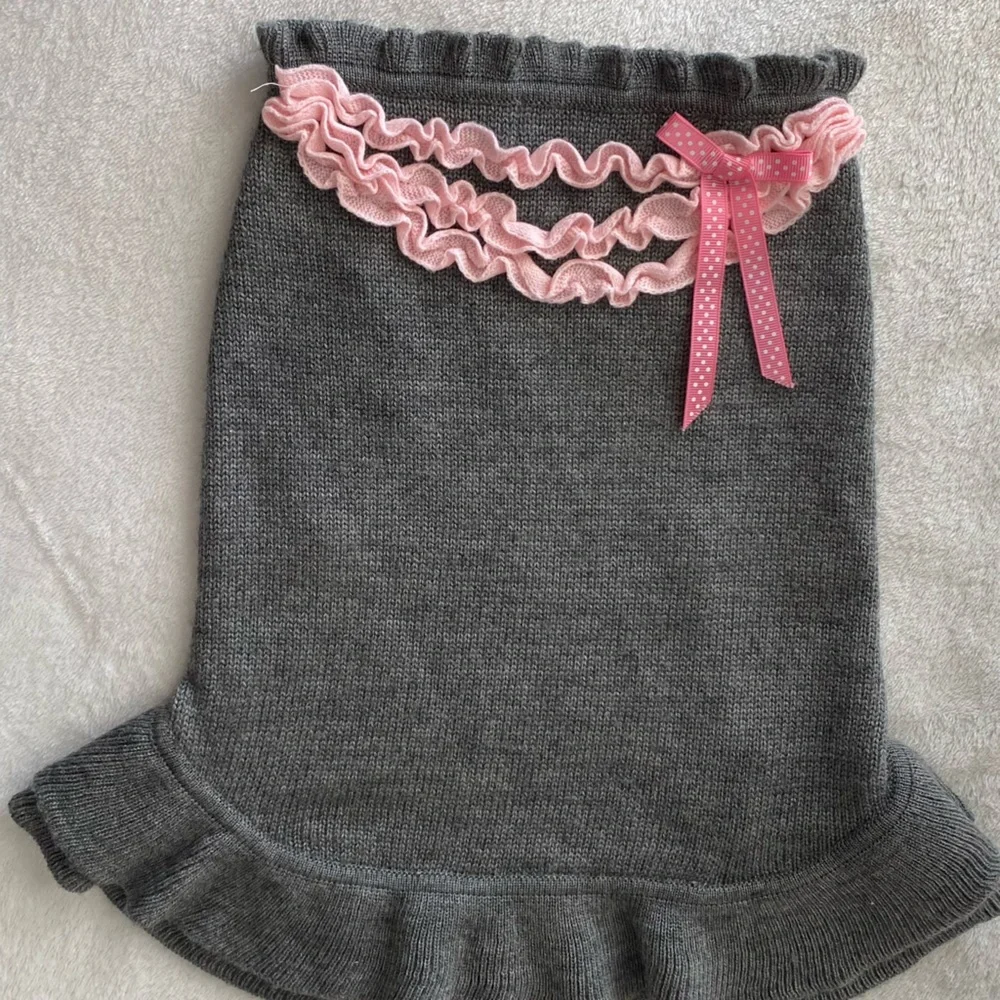 Frou Frou gray and pink ruffled dog dress with bow Sz Small